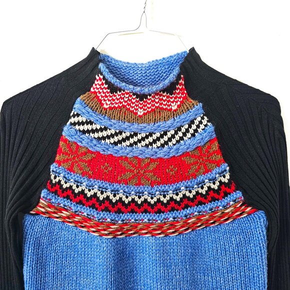 Maje Women's Blue Snowflake Nordic Fair Isle Wool Blend Sweater Size 2 - Picture 3 of 6